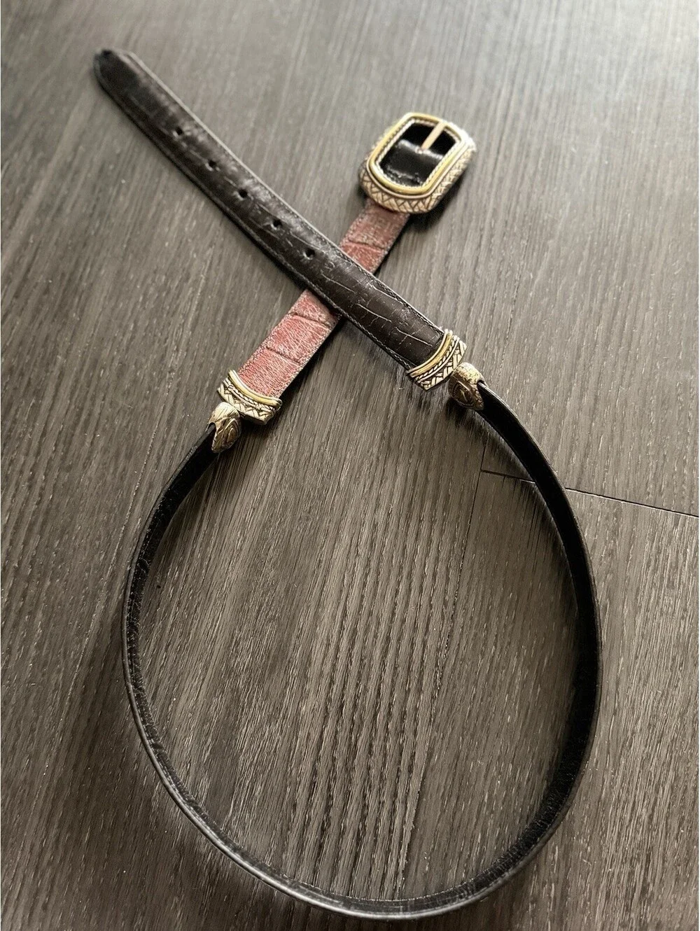 Brighton  Reversible Croc Embossed Leather Belt Black Brown 34 40210